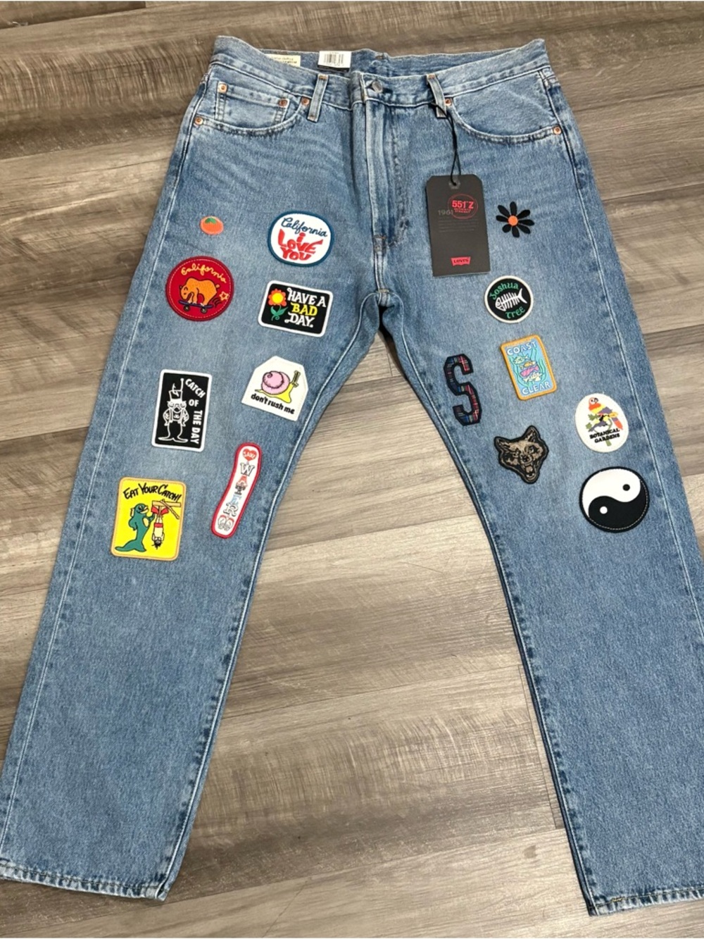 Levi's Light Blue Denim Relaxed Jeans with Colorful Patch Patches